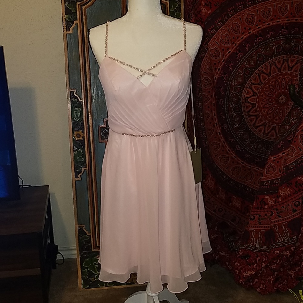 Pale Pink Short Formal Dress with Beading Detail